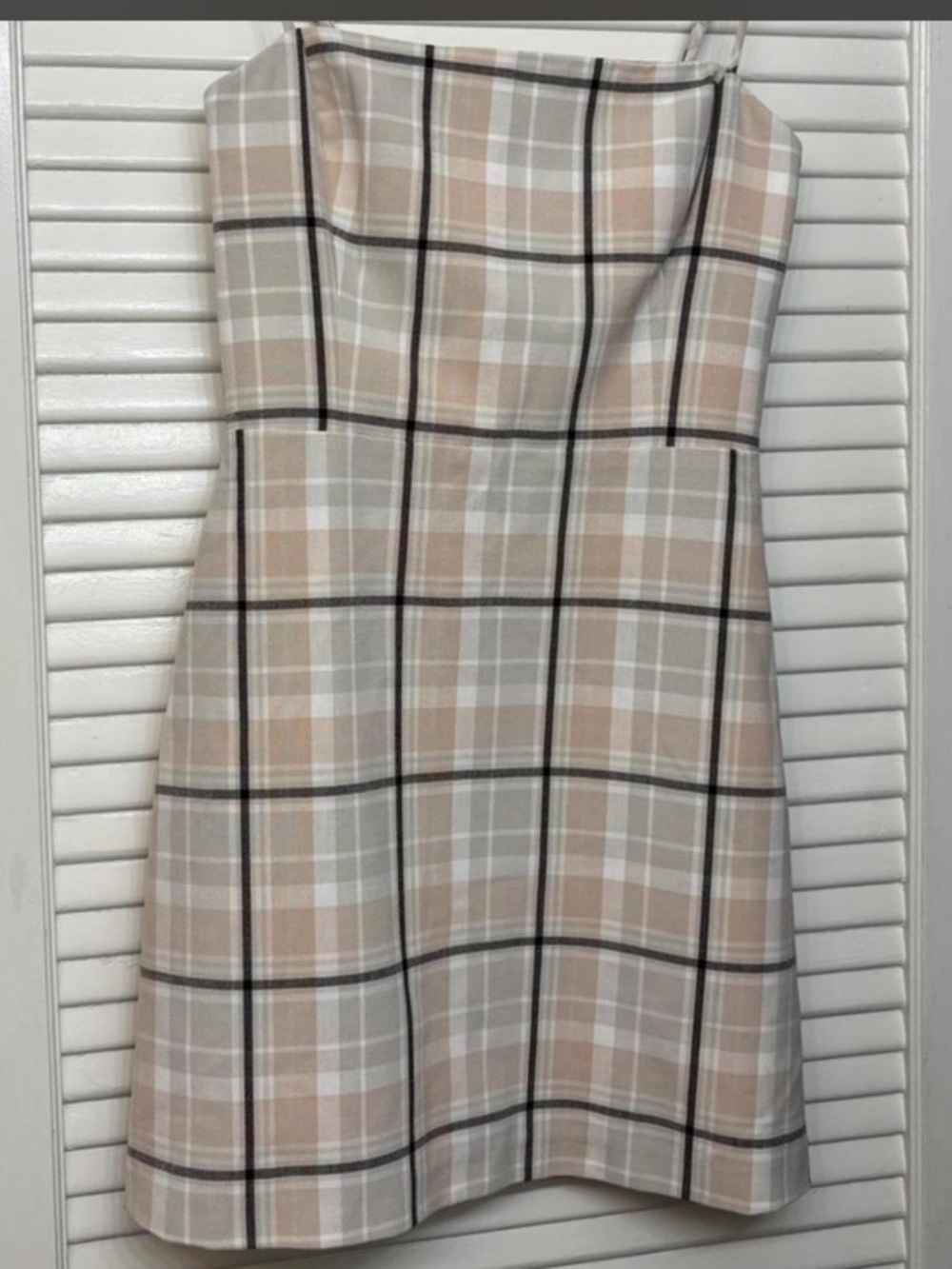 Wilfred “new classic” Plaid Square-Neck Mini Dress in Cream, Tan, Black size 0